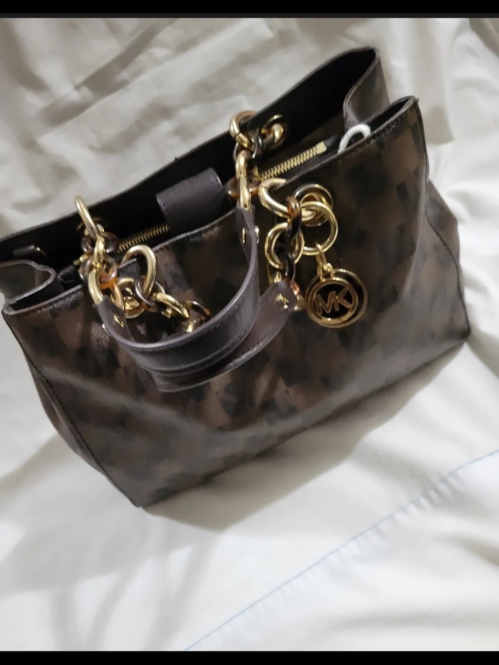 Michael Kors Brown Logo Satchel with Gold Hardware